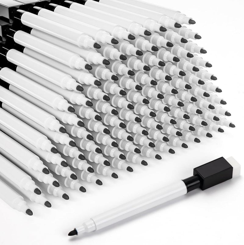 JEFURE 100 Pcs Black Magnetic Dry Erase Markers with Eraser Cap, White Board Mini Dry erase Markers Bulk, Fine Point Tip White Board Markers for Teachers Office School Supplies - Image 1